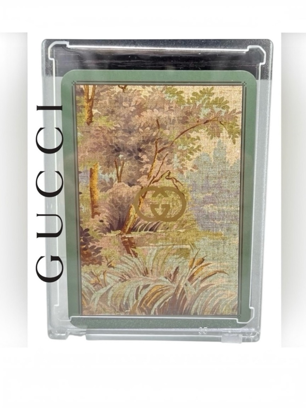 GUCCI Luxury Collectible Playing Card 9 of Clubs, Green Landscape Design in Case
